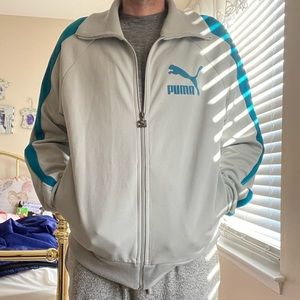Puma athletic jogging suit jacket, grey & blue, sz L